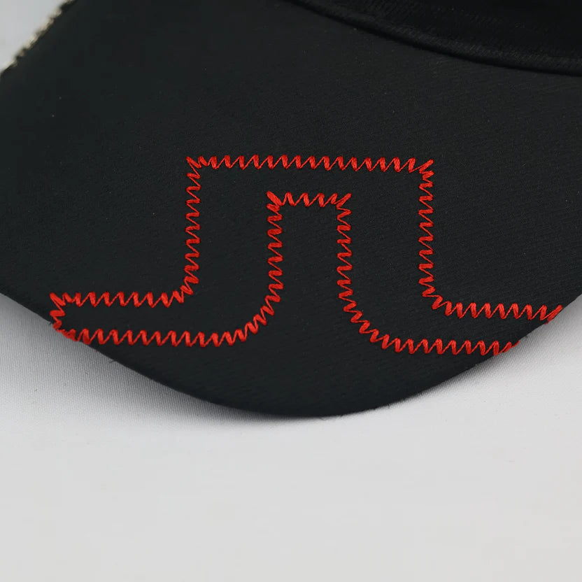 J.Lindeberg Embroidered Logo Golf Hat - Black Cap with Red Thrifted Cap
