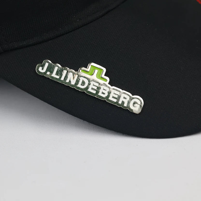 J.Lindeberg Embroidered Logo Golf Hat - Black Cap with Red Thrifted Cap