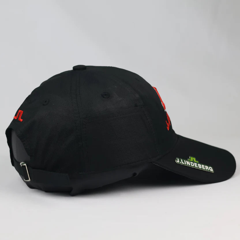 J.Lindeberg Embroidered Logo Golf Hat - Black Cap with Red Thrifted Cap
