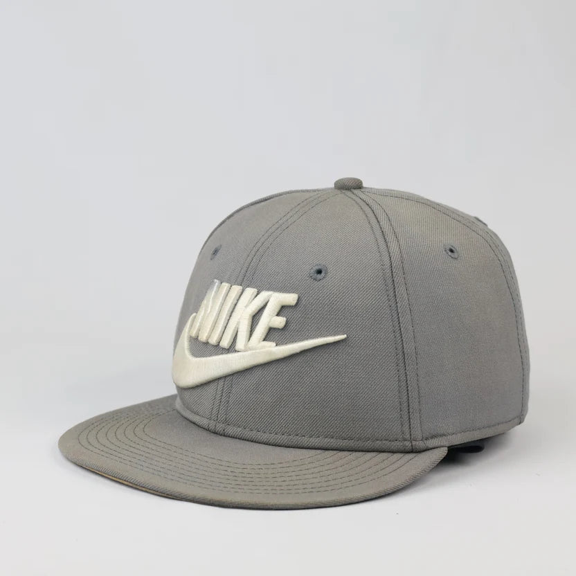 Thrifted Nike Spellout Flat Brim Cap | Adjustable Grey Snapback