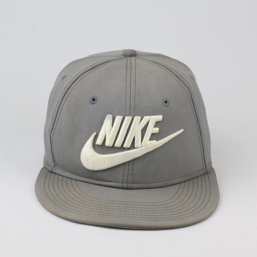 Thrifted Nike Spellout Flat Brim Cap | Adjustable Grey Snapback