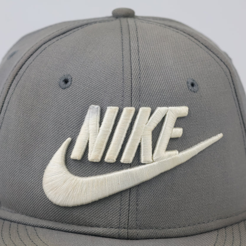 Thrifted Nike Spellout Flat Brim Cap | Adjustable Grey Snapback